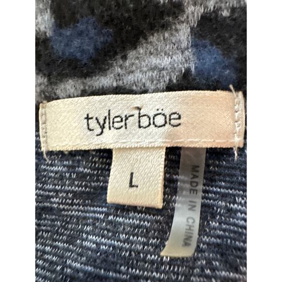 Tyler Boe Blue Black Grey Animal Print Dress Bell Sleeve Flare Size Large A-Line - Picture 8 of 10